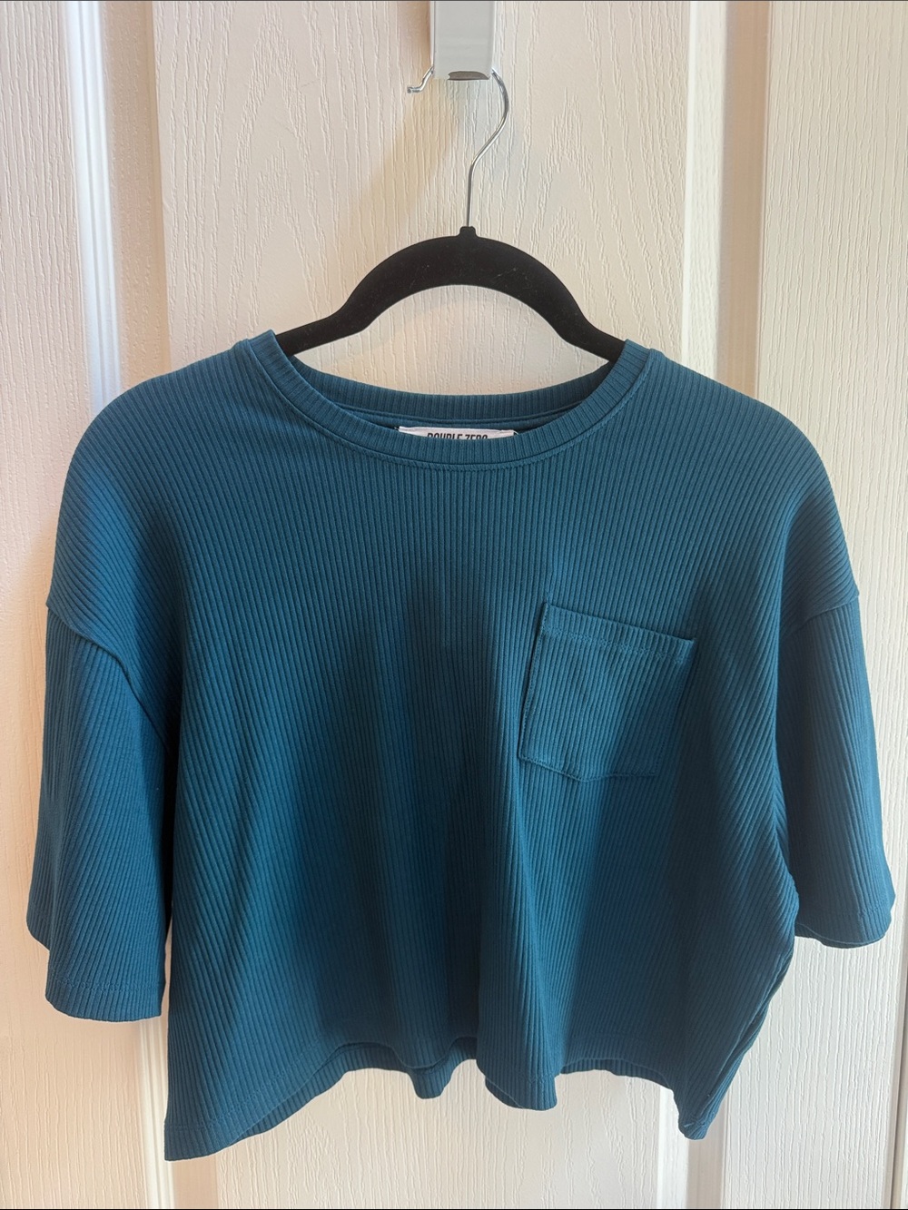 Dry Goods Ribbed Crop Pocket Tee - Teal Blue
